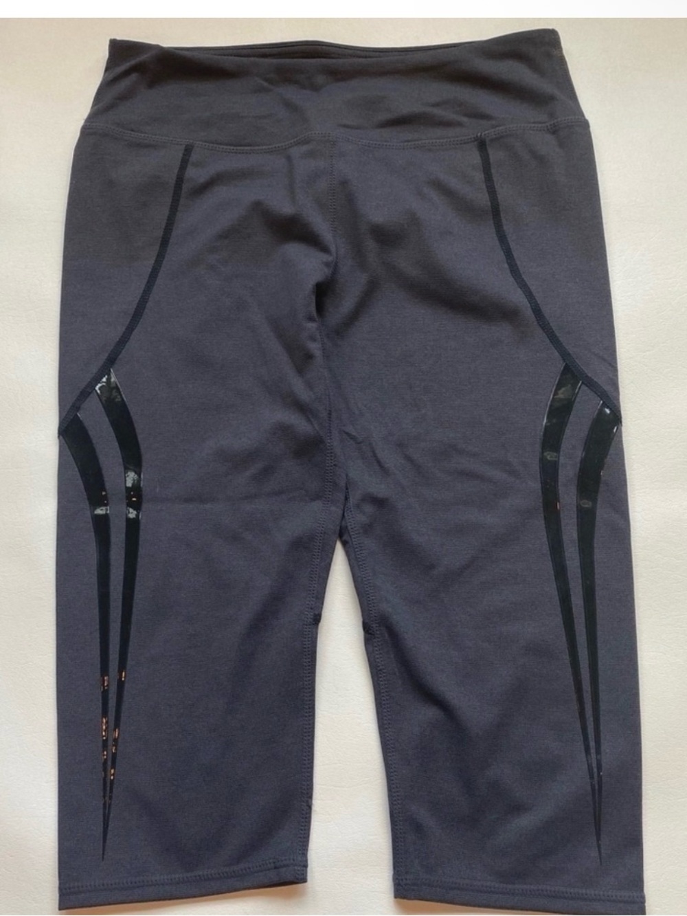 Fabletics Black Capri Leggings with Gloss Accent Gray/Black